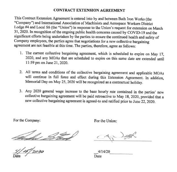 2020 Contract Negotiation Extension Agreement